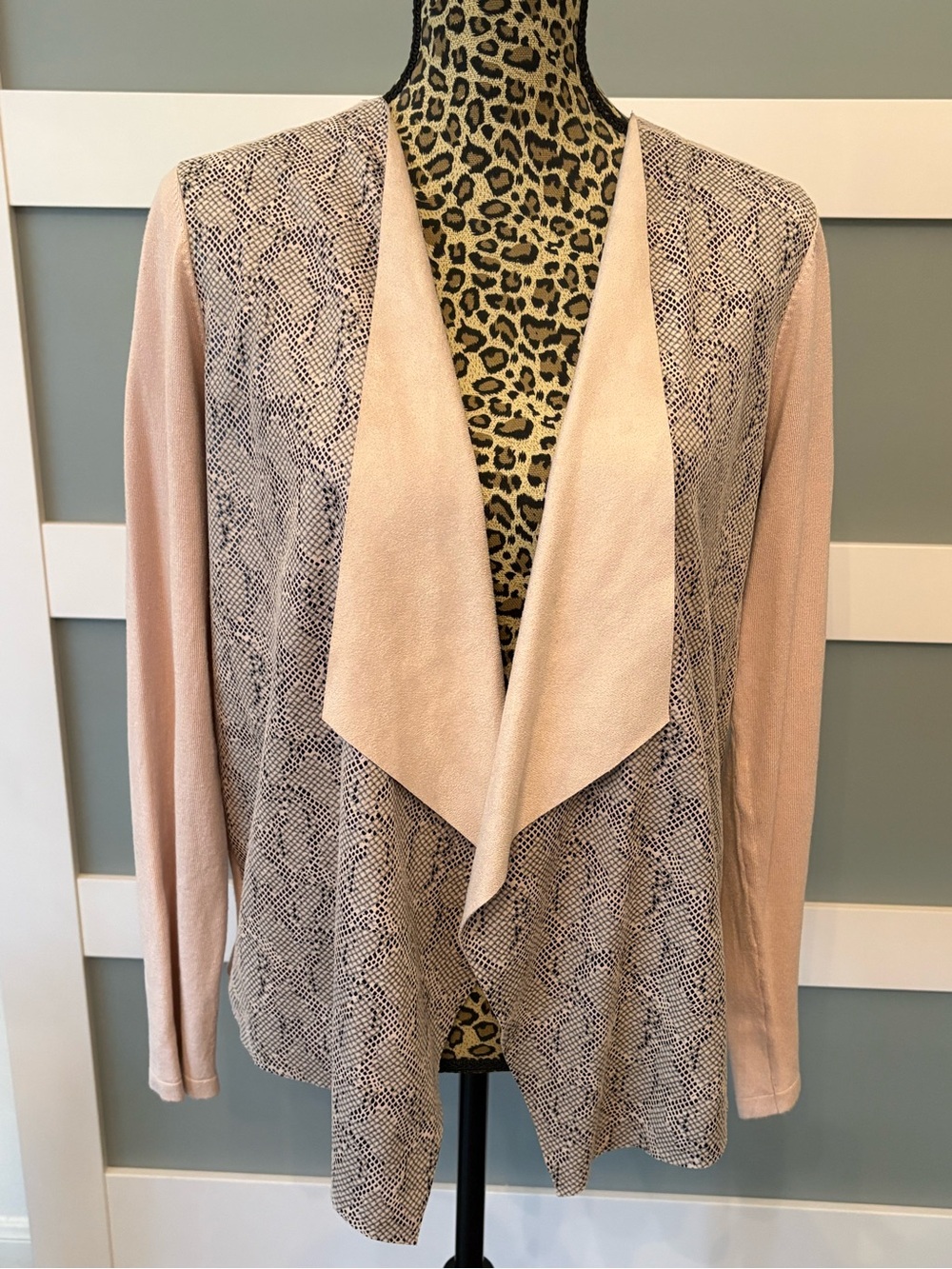 INC International Concepts Blush Pink Snake-Print Drape Front Cardigan